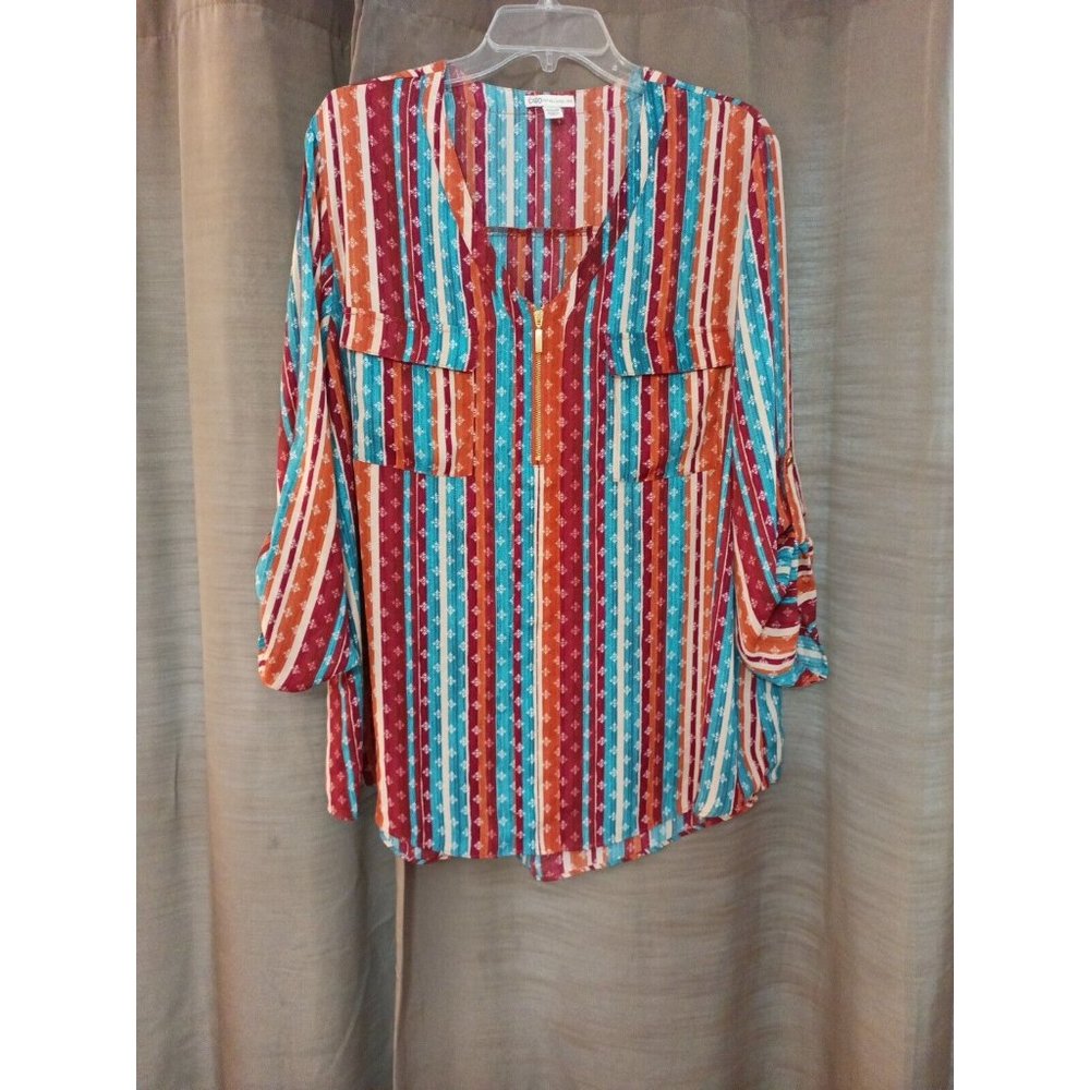 NWOT Women's Cato Dressy Multi-colored V-neck Zip Blouse Size 18/20W